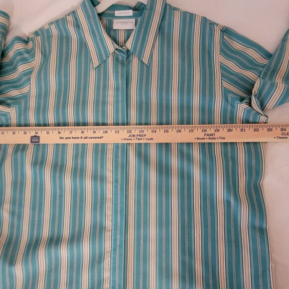Turquoise Blue, Dark Teal Pin Striped Blouse Size 14 Liz Claiborne - Picture 12 of 13